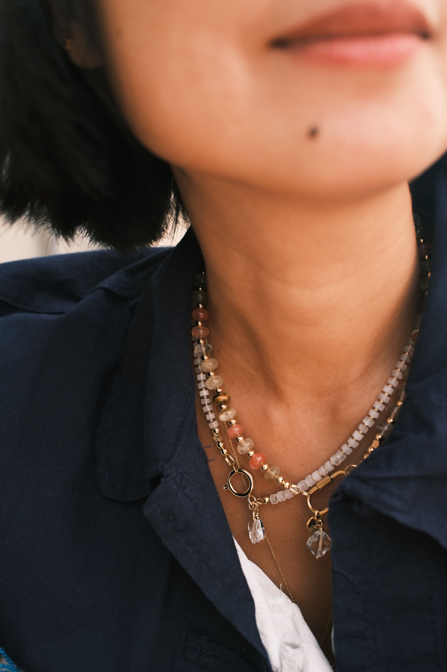 Collier bonbons quartz rose