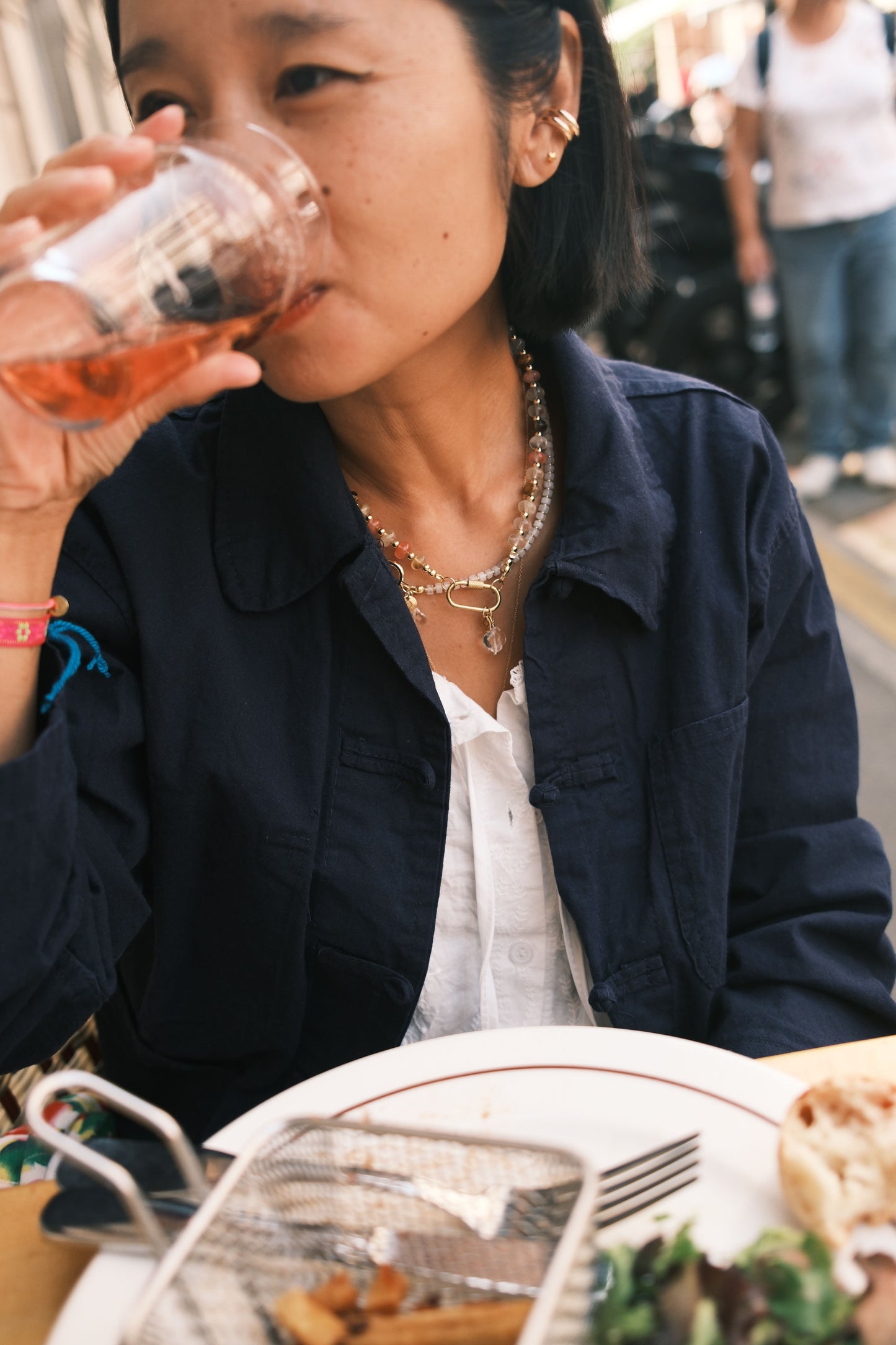 Collier bonbons quartz rose