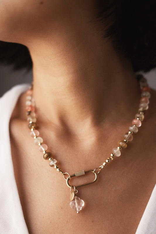 Collier bonbons quartz rose