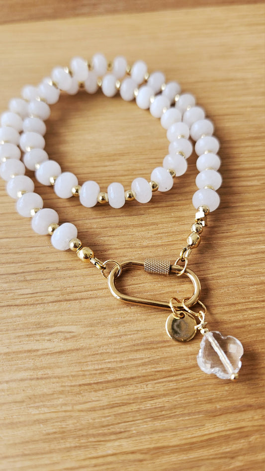 Collier bonbons Jade blanc