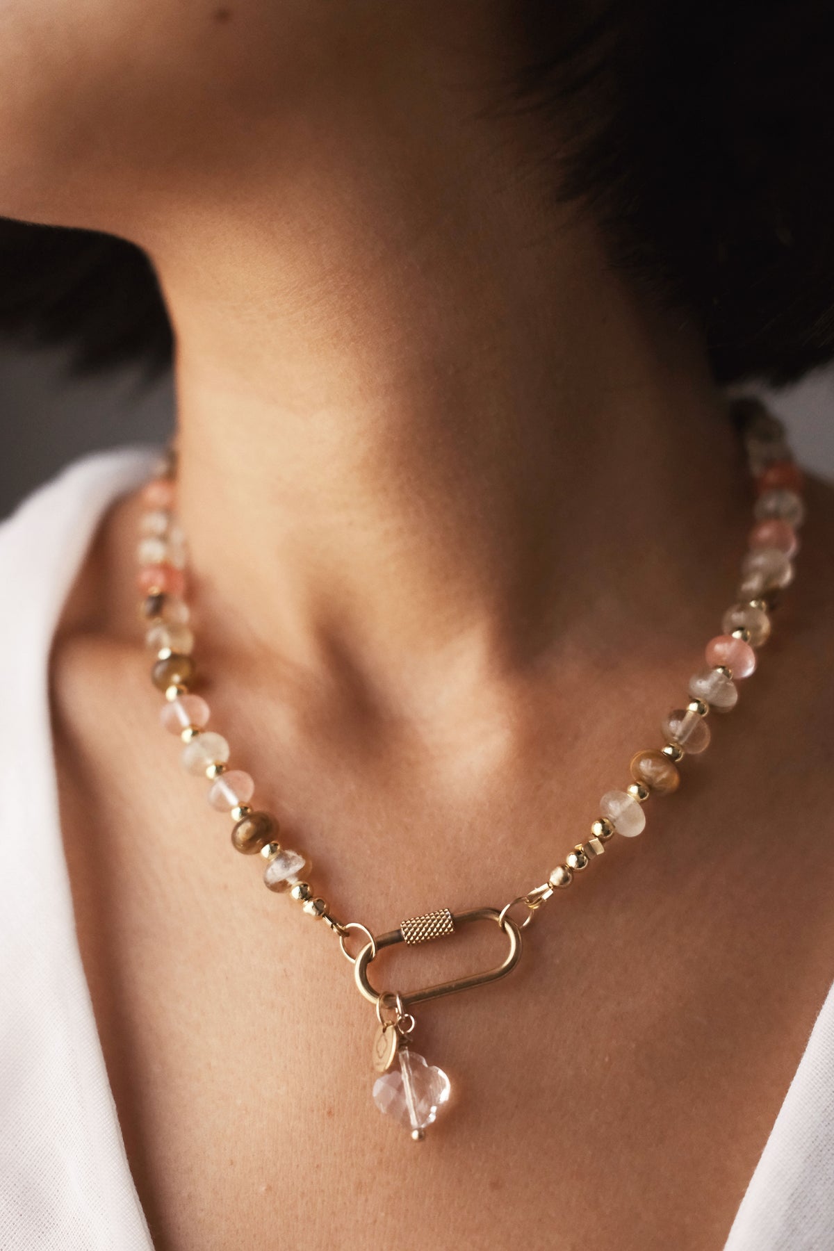 Collier bonbons quartz rose
