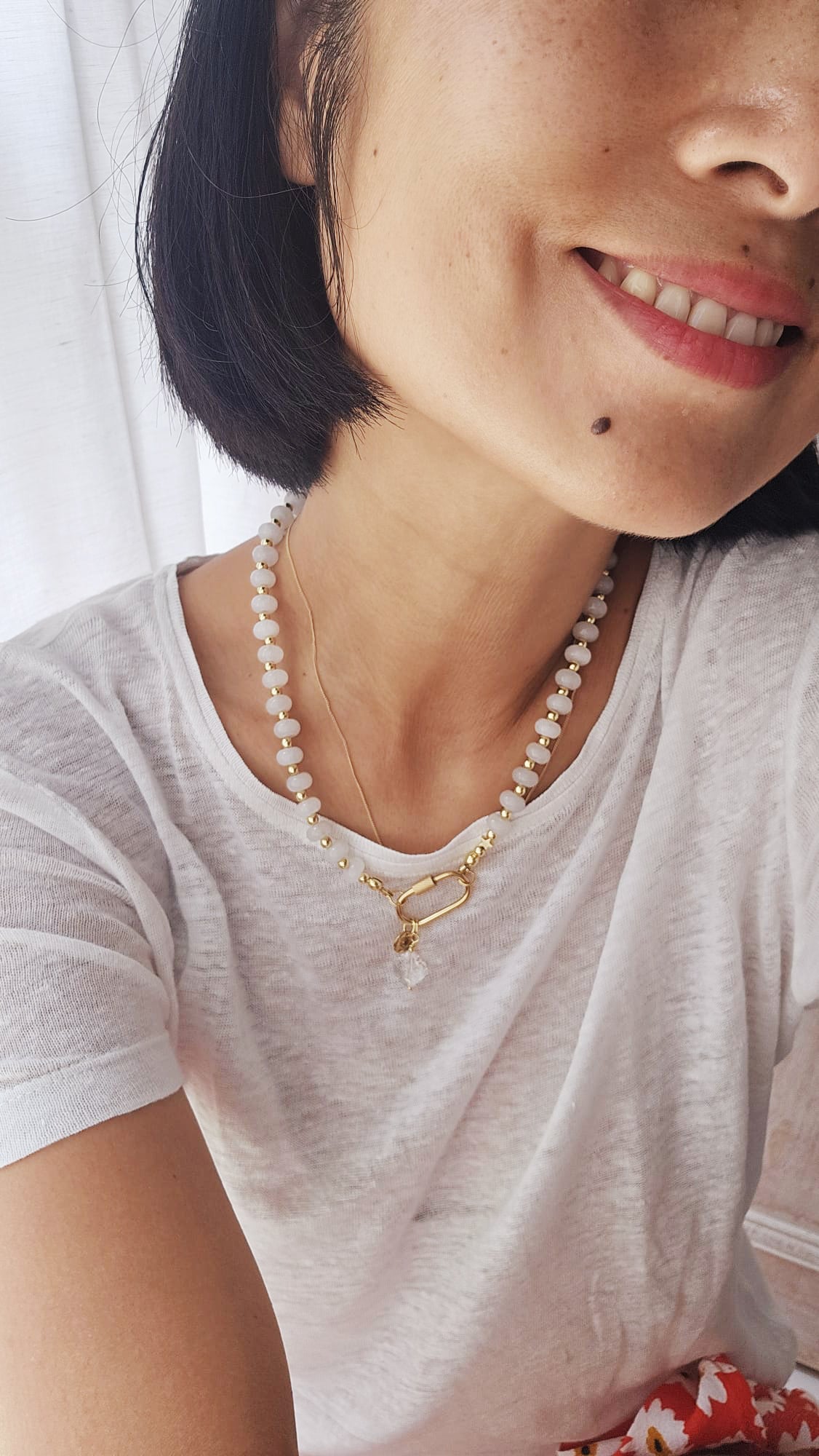 Collier bonbons Jade blanc